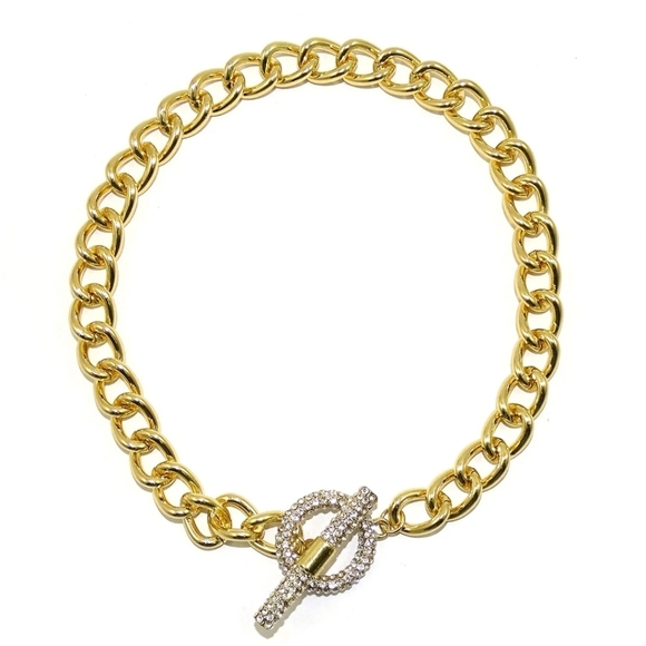 GIA FARELLA Vintage Gold Plated Chunky Chain Necklace Rhinestone Toggle - Picture 1 of 16
